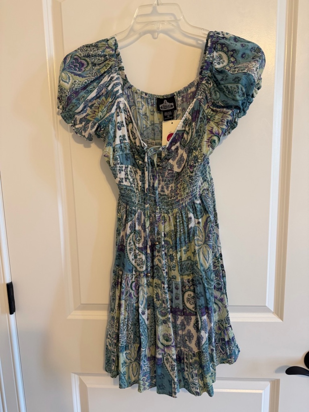 Angie Aqua & Lavender Paisley Summer Dress Womens Medium